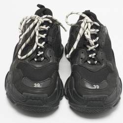 Pre Owned Balenciaga Black Leather and Mesh Triple S Sneakers Size 39