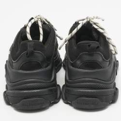 Pre Owned Balenciaga Black Leather and Mesh Triple S Sneakers Size 39