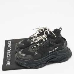 Pre Owned Balenciaga Black Leather and Mesh Triple S Sneakers Size 39