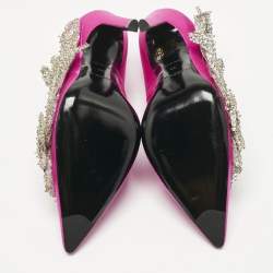 Pre Owned Balenciaga Pink Satin Sequins Embellished Slash Pumps Size 39