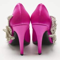 Pre Owned Balenciaga Pink Satin Sequins Embellished Slash Pumps Size 39