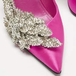 Pre Owned Balenciaga Pink Satin Sequins Embellished Slash Pumps Size 39