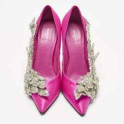 Pre Owned Balenciaga Pink Satin Sequins Embellished Slash Pumps Size 39