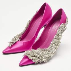 Pre Owned Balenciaga Pink Satin Sequins Embellished Slash Pumps Size 39