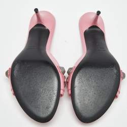 مملوكة مسبقًا Balenciaga Pink Leather Le Cagole Studded Slide Sandals Size 38