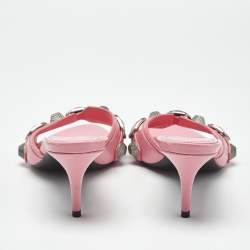 مملوكة مسبقًا Balenciaga Pink Leather Le Cagole Studded Slide Sandals Size 38