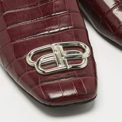 Pre Owned Balenciaga Burgundy Croc Embossed Leather Cosy BB Flat Sandals Size 40