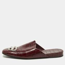 Pre Owned Balenciaga Burgundy Croc Embossed Leather Cosy BB Flat Sandals Size 40