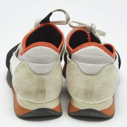 Pre Owned Balenciaga Muulticolor Leather and Knit Fabric Race Runner Low Top Sneakers Size 38