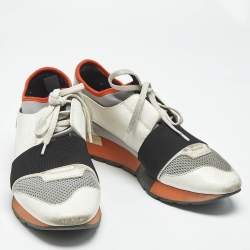 Pre Owned Balenciaga Muulticolor Leather and Knit Fabric Race Runner Low Top Sneakers Size 38