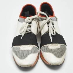 Pre Owned Balenciaga Muulticolor Leather and Knit Fabric Race Runner Low Top Sneakers Size 38