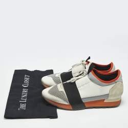 Pre Owned Balenciaga Muulticolor Leather and Knit Fabric Race Runner Low Top Sneakers Size 38