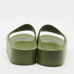 Pre Owned Balenciaga Dark Green Rubber Chunky Logo Pool Slides Size 38