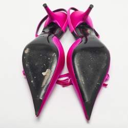 Pre Owned Balenciaga Fuchsia Satin Knife Bow Slingback Pumps Size 35.5