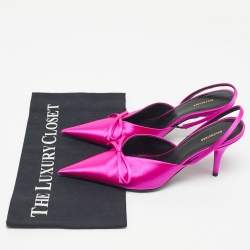 Pre Owned Balenciaga Fuchsia Satin Knife Bow Slingback Pumps Size 35.5