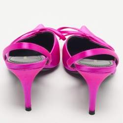Pre Owned Balenciaga Fuchsia Satin Knife Bow Slingback Pumps Size 35.5
