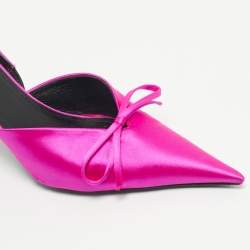 Pre Owned Balenciaga Fuchsia Satin Knife Bow Slingback Pumps Size 35.5