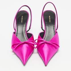 Pre Owned Balenciaga Fuchsia Satin Knife Bow Slingback Pumps Size 35.5