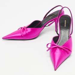 Pre Owned Balenciaga Fuchsia Satin Knife Bow Slingback Pumps Size 35.5