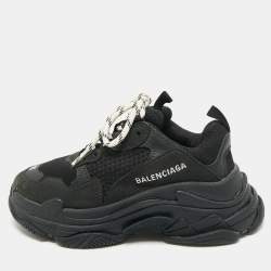 Pre Owned Balenciaga Black Leather and Mesh Triple S Sneakers Size 35