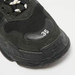 Pre Owned Balenciaga Black Leather and Mesh Triple S Sneakers Size 35