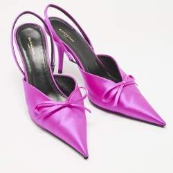 Pre Owned Balenciaga Pink Satin Knife Slingback Pumps Size 38