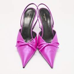Pre Owned Balenciaga Pink Satin Knife Slingback Pumps Size 38