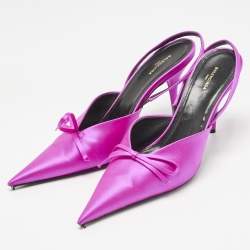 Pre Owned Balenciaga Pink Satin Knife Slingback Pumps Size 38