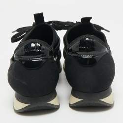 Pre Owned Balenciaga Black Nylon and Patent Leather Race Runner Lace Up Sneakers Size 38