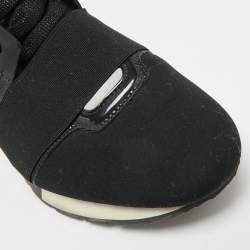 Pre Owned Balenciaga Black Nylon and Patent Leather Race Runner Lace Up Sneakers Size 38
