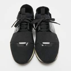 Pre Owned Balenciaga Black Nylon and Patent Leather Race Runner Lace Up Sneakers Size 38
