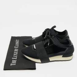 Pre Owned Balenciaga Black Nylon and Patent Leather Race Runner Lace Up Sneakers Size 38