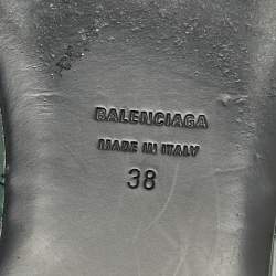 Pre Owned Balenciaga Green Leather Studded Cagole Flat Slides Size 38