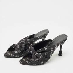 Pre Owned Balenciaga Black Fabric Logo Drapy Mules Size 38