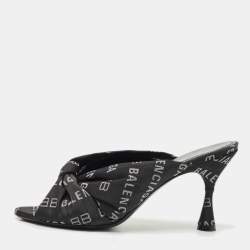 Pre Owned Balenciaga Black Fabric Logo Drapy Mules Size 38