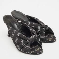 Pre Owned Balenciaga Black Fabric Logo Drapy Mules Size 38