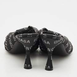 Pre Owned Balenciaga Black Fabric Logo Drapy Mules Size 38