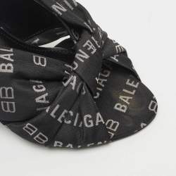 Pre Owned Balenciaga Black Fabric Logo Drapy Mules Size 38