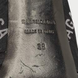 Pre Owned Balenciaga Black Fabric Logo Drapy Mules Size 38