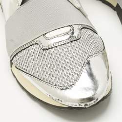 Pre Owned Balenciaga Grey/Silver Mesh And Leather Race Runner Sneakers Size 41