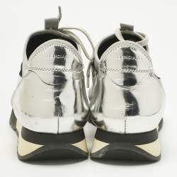 Pre Owned Balenciaga Grey/Silver Mesh And Leather Race Runner Sneakers Size 41