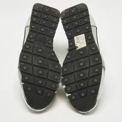 Pre Owned Balenciaga Grey/Silver Mesh And Leather Race Runner Sneakers Size 41