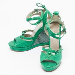 Pre Owned Balenciaga Green Leather Studded Wedge Sandals Size 40