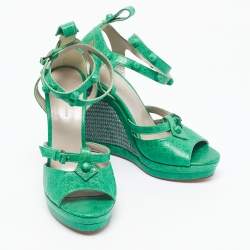 Pre Owned Balenciaga Green Leather Studded Wedge Sandals Size 40