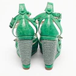 Pre Owned Balenciaga Green Leather Studded Wedge Sandals Size 40