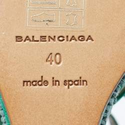 Pre Owned Balenciaga Green Leather Studded Wedge Sandals Size 40