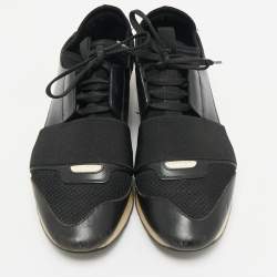 Pre Owned Balenciaga Black Leather and Mesh Race Runner Sneakers Size 38