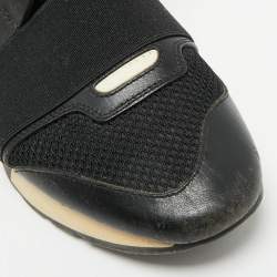 Pre Owned Balenciaga Black Leather and Mesh Race Runner Sneakers Size 38