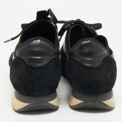 Pre Owned Balenciaga Black Leather and Mesh Race Runner Sneakers Size 38
