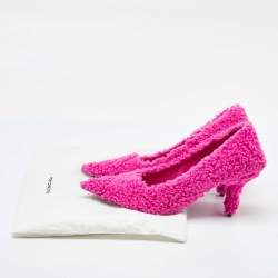 Pre Owned Balenciaga Pink Faux Shearling Knife Pumps Size 38.5